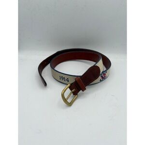 Smathers & Branson 1914 Needlepoint Leather Belt Brass Buckle Size 38